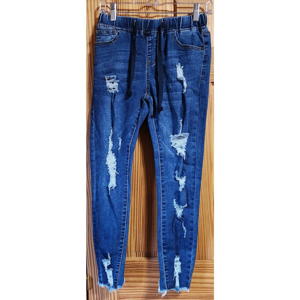 American Bazi Dark Blue Distressed Denim‎ Joggers Women’s Size Small